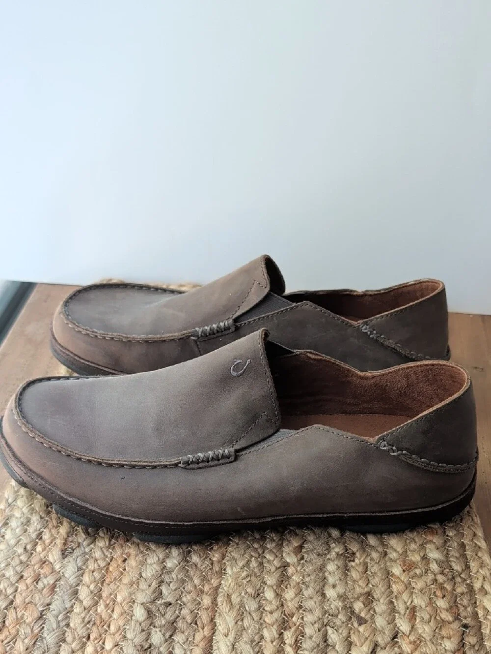 OluKai Men's Brown Moloa Leather Slip-On Loafers - Picture 3 of 11